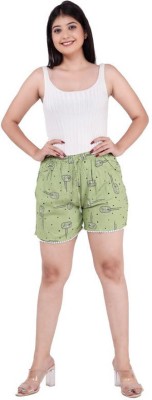 UB WOLF Printed Women Light Green Basic Shorts