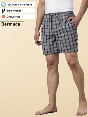 JOVEN Checkered Men Dark Blue, White Bermuda Shorts