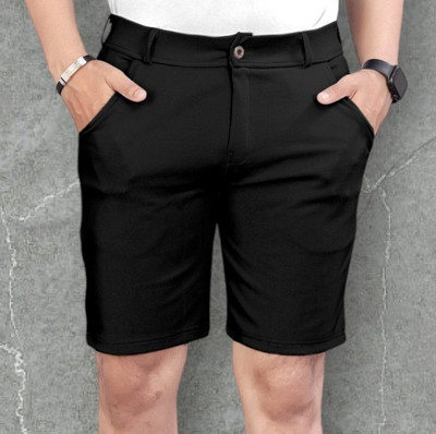 INDICLUB Self Design Men Black Regular Shorts