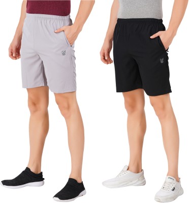 Just Live Fashion Solid Men Black, Silver Regular Shorts