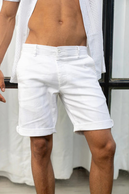 LOOM FASHION Solid Men Denim White Regular Shorts