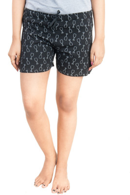 HouseOfCommon Printed Women Black Night Shorts