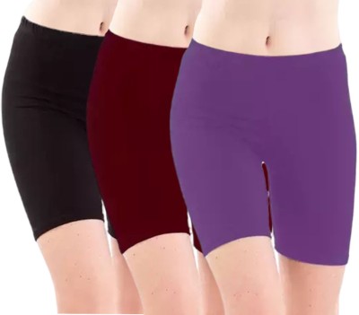 GlobyCraft Solid Women Reversible Black, Maroon, Purple Regular Shorts