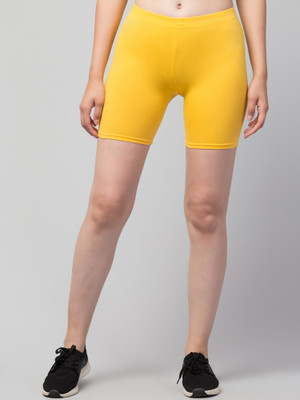 Apraa & Parma Sports Solid Women Yellow Gym Shorts