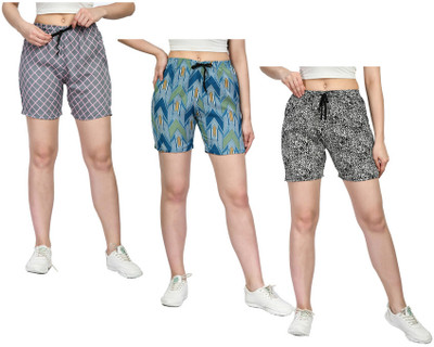 KAVYA Printed Women Grey, Blue, White Regular Shorts
