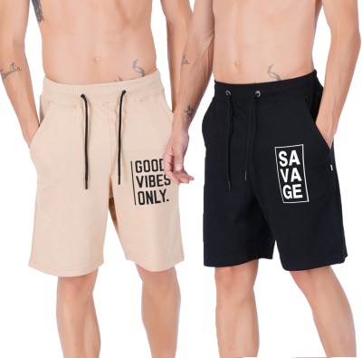 Southcity Graphic Print Men Beige, Black Regular Shorts