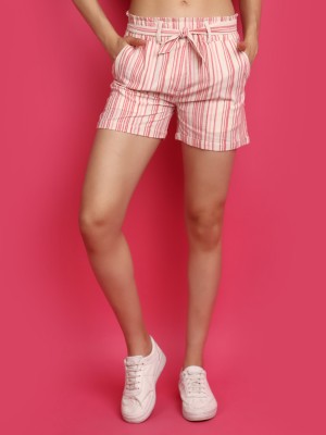 V-MART Striped Women White, Pink Regular Shorts