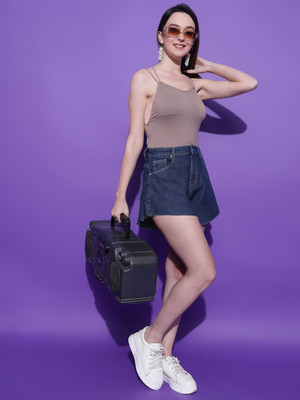 KOTTY Solid Women Blue Denim Shorts
