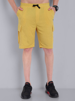 Go Devil Solid Men Yellow Cargo Shorts