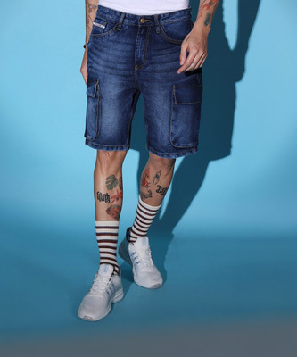 The Indian Garage Co. Solid Men Light Blue Denim Shorts