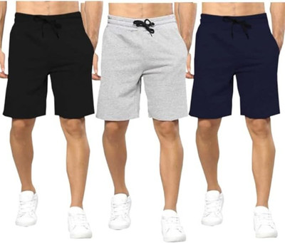 TENRUN Solid Men Multicolor Basic Shorts
