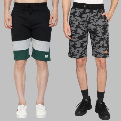 GYRFALCON Military Camouflage, Printed Men Green, Black Casual Shorts