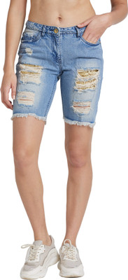 BEING HUMAN Solid Women Blue Basic Shorts