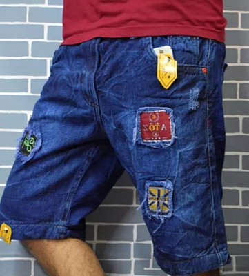 HYOOOOOO Printed Men Denim Blue Denim Shorts