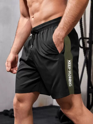Jump Cuts Printed Men Black Basic Shorts