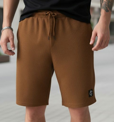 INDICLUB Self Design Men Brown Regular Shorts