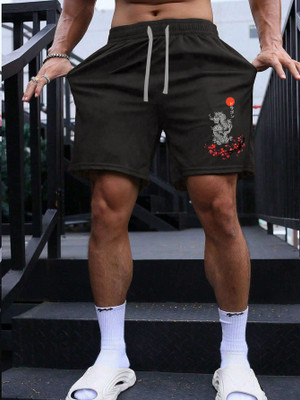 Manlino Graphic Print Men Black Basic Shorts