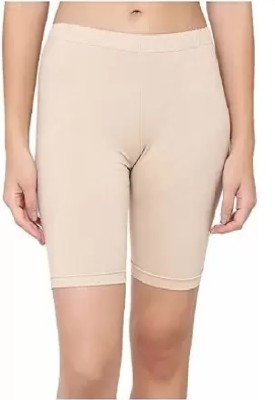 IKHLAS Solid Women Beige Cycling Shorts