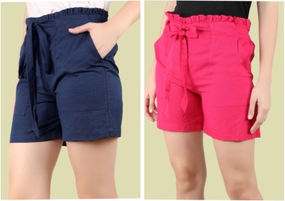 SEZNILA Solid Women Reversible Blue, Pink Regular Shorts