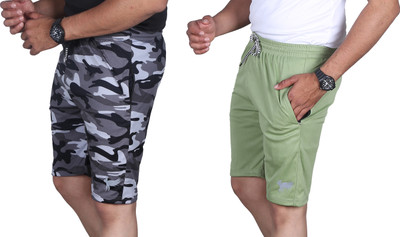 FLYENZA Solid, Military Camouflage Men Multicolor, Light Green Sports Shorts