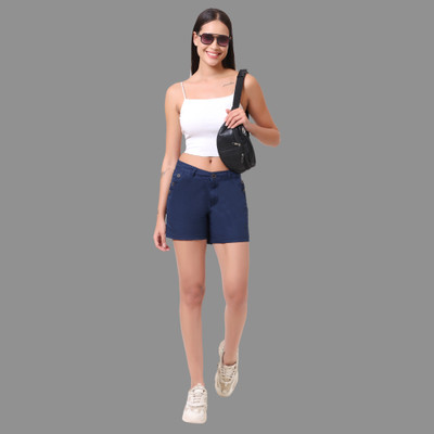 Waastra Solid Women Dark Blue Casual Shorts