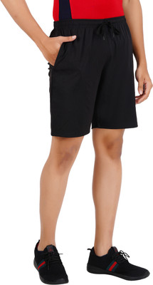 Guide Solid Men Black Sports Shorts