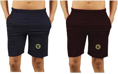 MRB Checkered Men Blue, Brown Bermuda Shorts