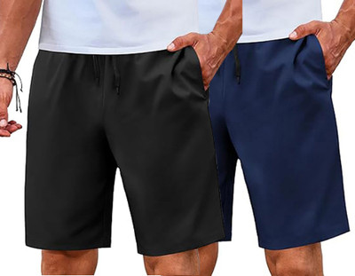 SkiFit Solid Men Blue, Black Regular Shorts, Running Shorts, Gym Shorts