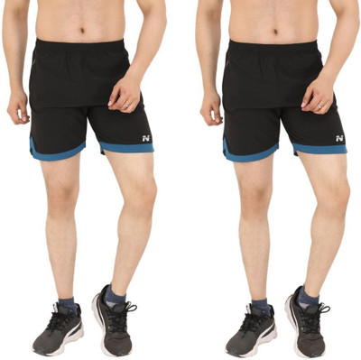 NINQ Solid Men Black Sports Shorts