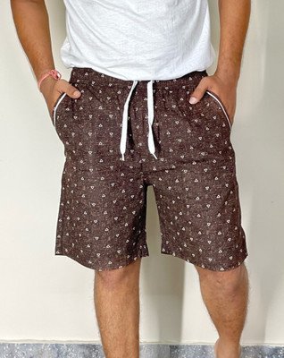 clobook Printed Men Brown Regular Shorts
