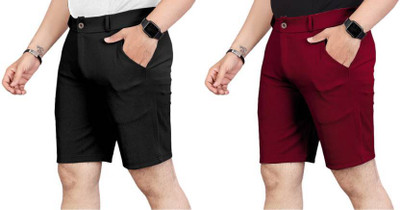 LAPATACLUB Solid Men Black, Maroon Chino Shorts