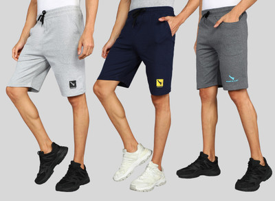 GYRFALCON Self Design Men Silver, Dark Blue, Grey Regular Shorts