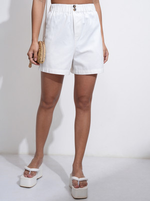 Tokyo Talkies Solid Women White Regular Shorts