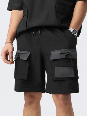 The Souled Store Solid Men Black Bermuda Shorts