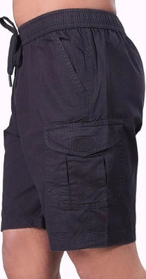 24 Street Solid Men Black Casual Shorts