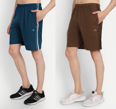 Zeffit Solid Men Blue, Brown Bermuda Shorts