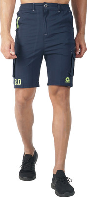 GOTO Self Design Men Blue Cargo Shorts