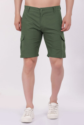CLOTHINK India Solid Men Green Cargo Shorts