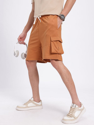 Glitchez Solid Men Red Cargo Shorts