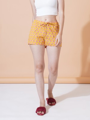 9 impression Printed Women Yellow Regular Shorts