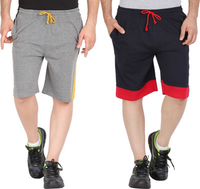GLAMPANDA Color Block Men Dark Grey, Dark Blue Basic Shorts