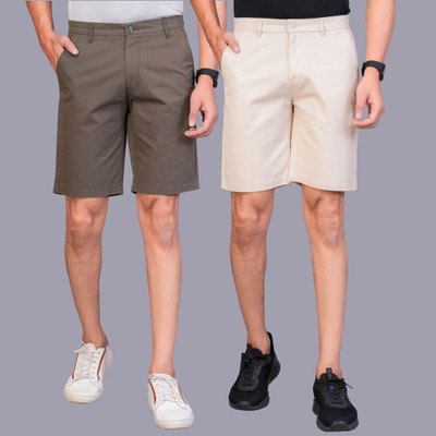 Librazo Solid Men Brown, Beige Regular Shorts