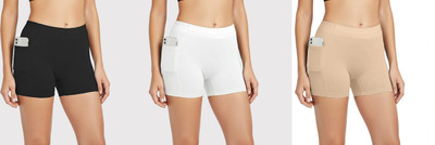 hgs Solid Women Black, White, Beige Cycling Shorts