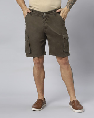 Hence Solid Men Dark Green Cargo Shorts