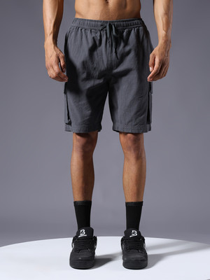 Pronk Solid Men Dark Grey Cargo Shorts