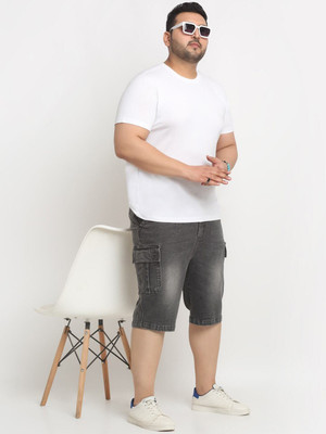 PLUSS Dyed/Washed Men Grey Regular Shorts