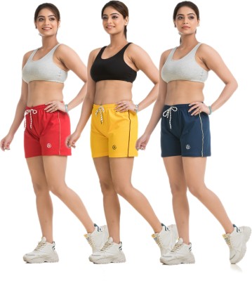 STYLE AK Solid Women Red, Gold, Blue Regular Shorts