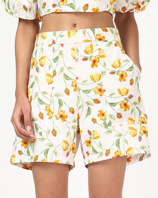 BEWAKOOF Printed Women White Casual Shorts
