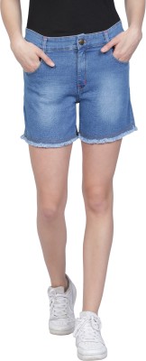 Club A9 Solid, Dyed/Washed Women Denim Blue Denim Shorts