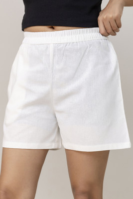 PXS Solid Women White Casual Shorts